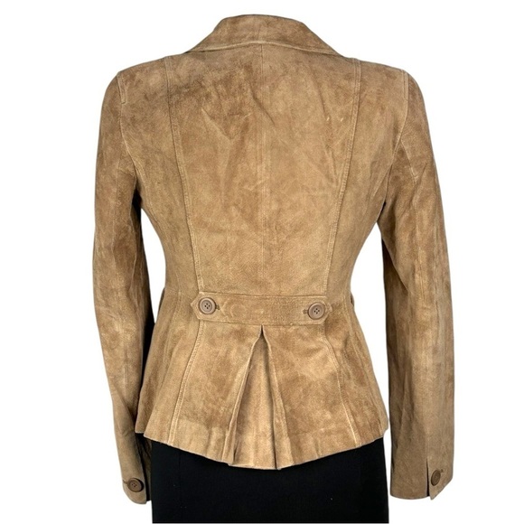 ANN TAYLOR LOFT SUEDE LEATHER TAN RETRO SINGLE BUTTON COLLARED BLAZER JACKET - Picture 5 of 13